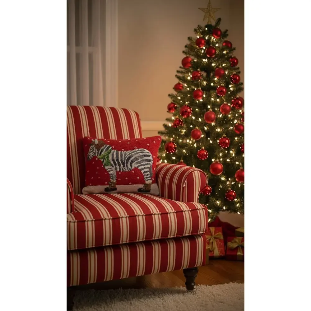 Grandin Road Zebra Winter Wonderland Hooked Wool Pillow 14x18 Holiday Decor ICON